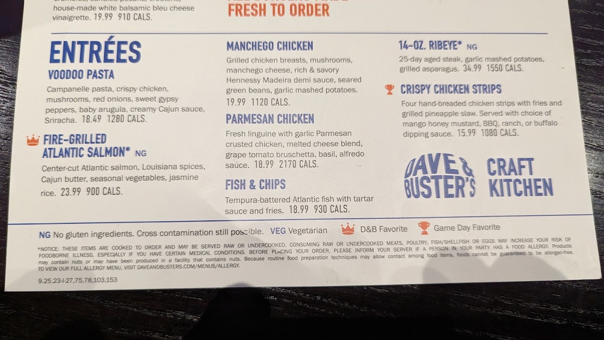 Menu Dave & Buster's Long Beach-1