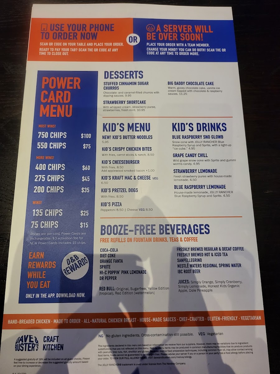 Menu Dave & Buster's Long Beach-2